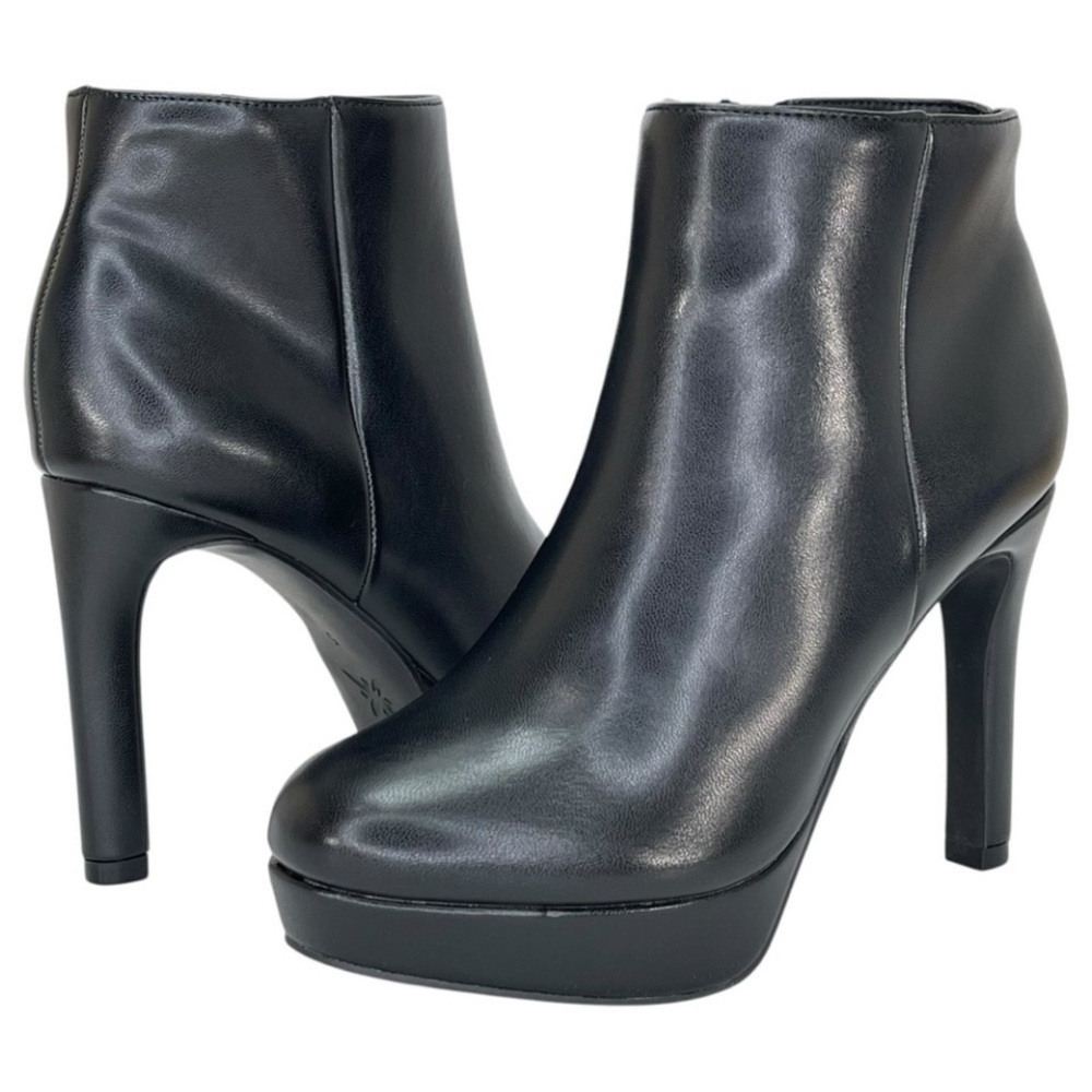 BCBGeneration Blue Jeanne Platform Faux Leather Bootie Black Shoes Size 11M